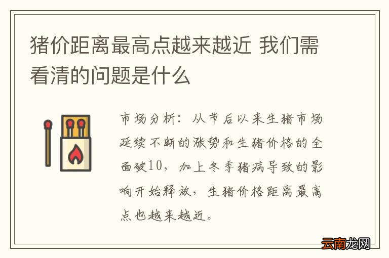 猪价距离最高点越来越近 我们需看清的问题是什么