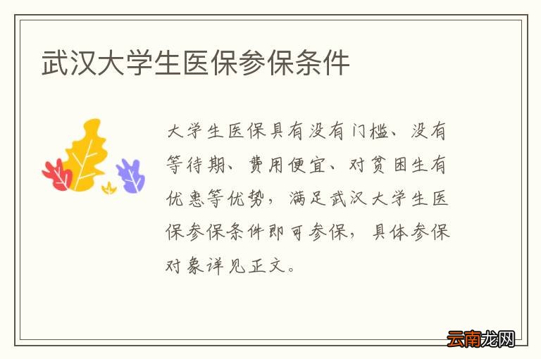 武汉大学生医保参保条件