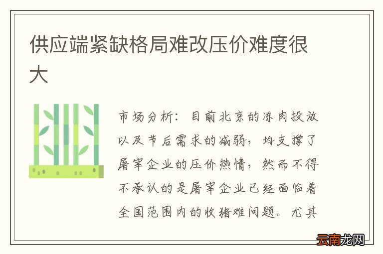 供应端紧缺格局难改压价难度很大