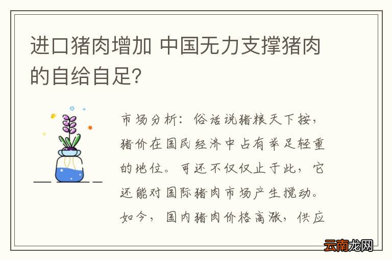 进口猪肉增加 中国无力支撑猪肉的自给自足？