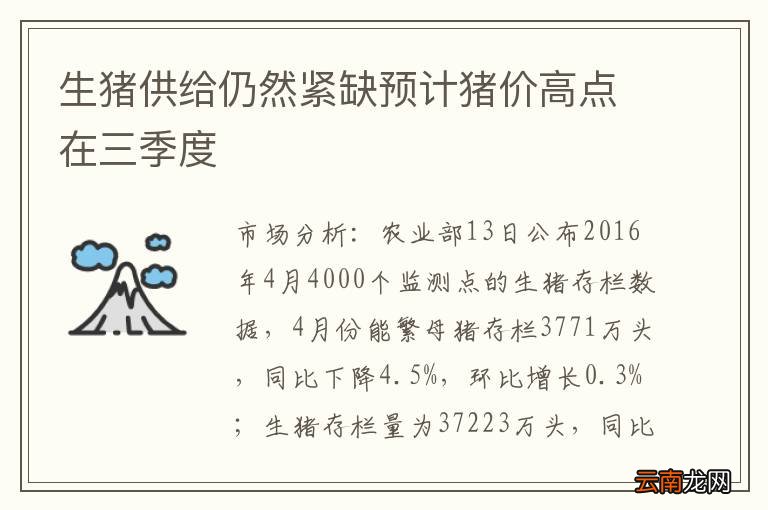 生猪供给仍然紧缺预计猪价高点在三季度