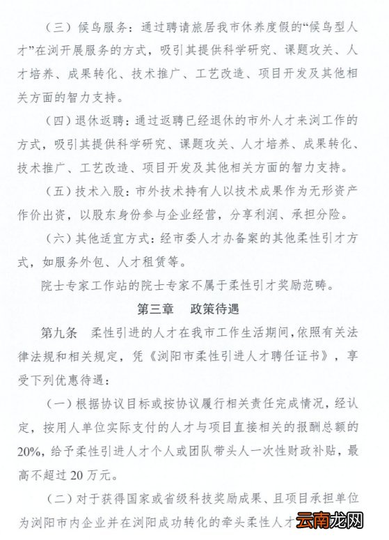 《浏阳市柔性引进人才暂行办法》