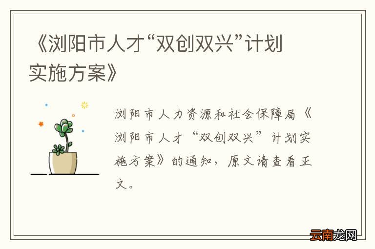 《浏阳市人才“双创双兴”计划实施方案》