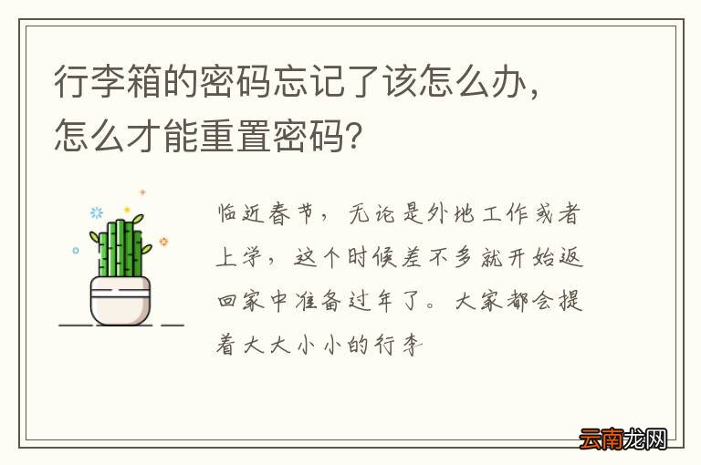 行李箱的密码忘记了该怎么办，怎么才能重置密码？