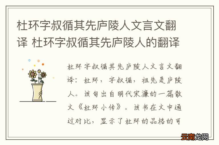 杜环字叔循其先庐陵人文言文翻译 杜环字叔循其先庐陵人的翻译