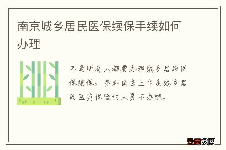南京城乡居民医保续保手续如何办理