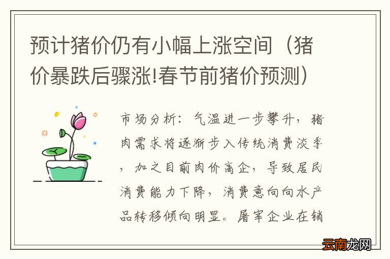 猪价暴跌后骤涨!春节前猪价预测 预计猪价仍有小幅上涨空间
