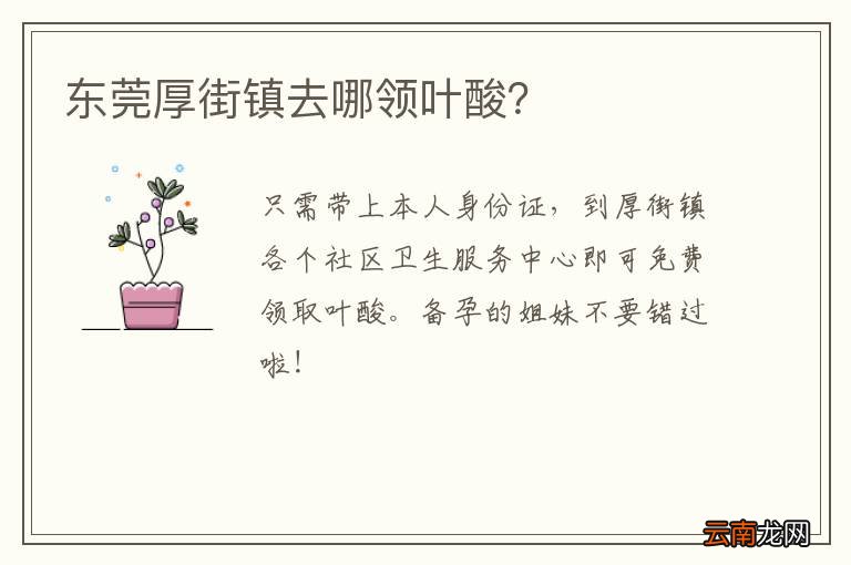 东莞厚街镇去哪领叶酸？
