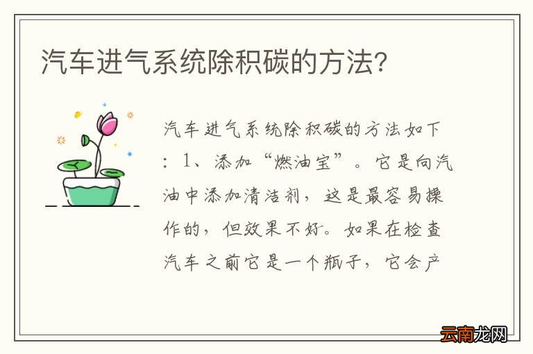 汽车进气系统除积碳的方法?