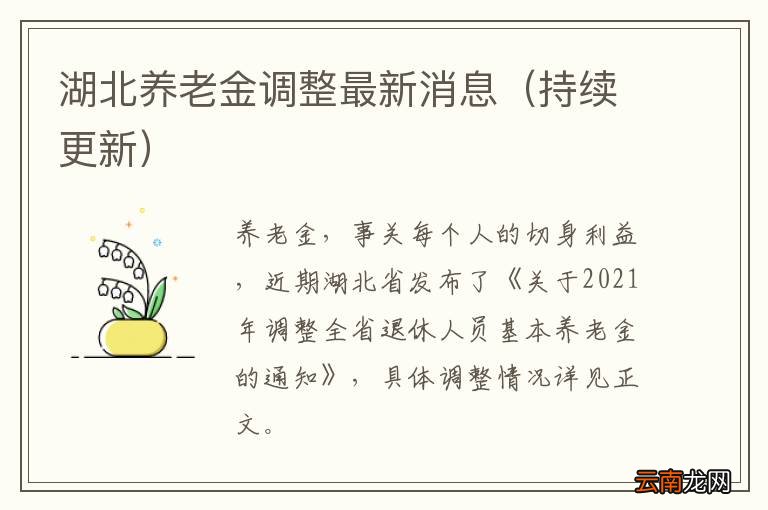 持续更新 湖北养老金调整最新消息
