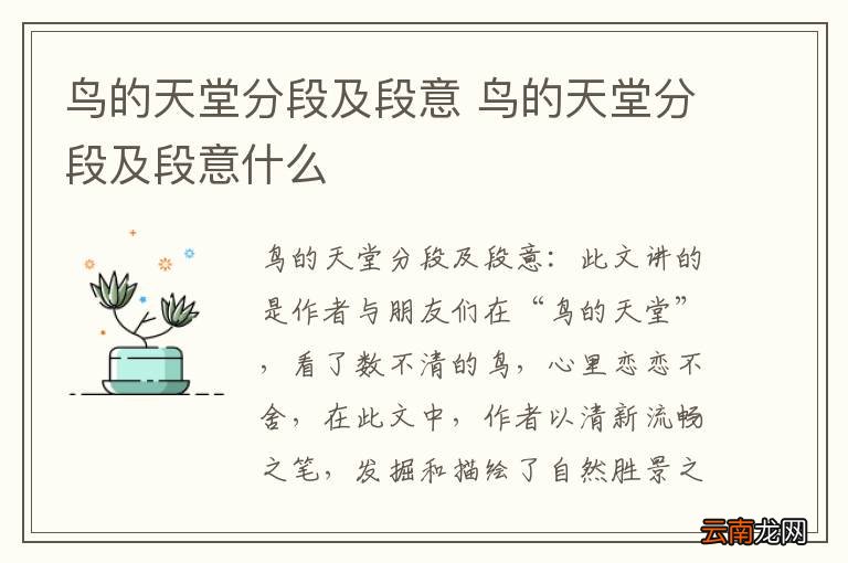 鸟的天堂分段及段意 鸟的天堂分段及段意什么
