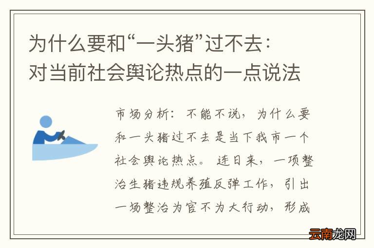 为什么要和“一头猪”过不去：对当前社会舆论热点的一点说法
