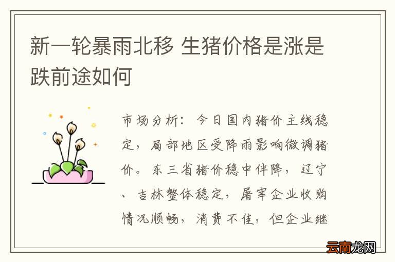 新一轮暴雨北移 生猪价格是涨是跌前途如何