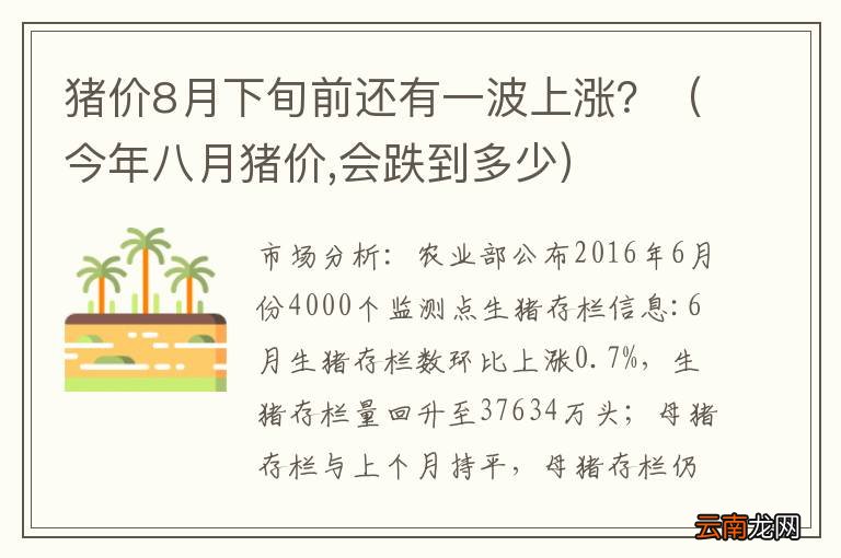 今年八月猪价,会跌到多少 猪价8月下旬前还有一波上涨？