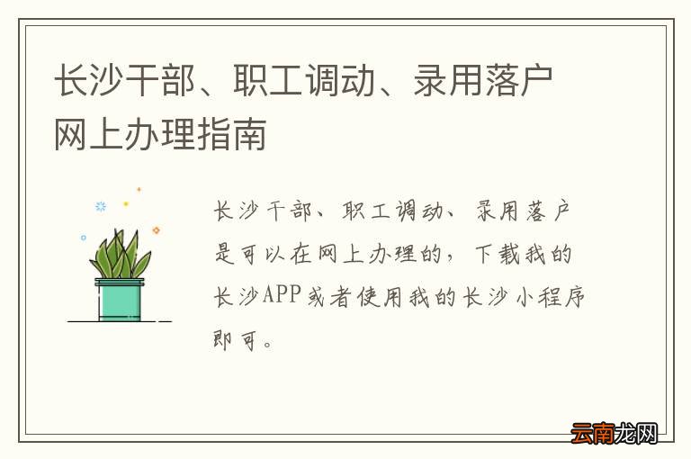长沙干部、职工调动、录用落户网上办理指南
