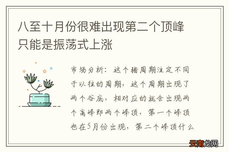 八至十月份很难出现第二个顶峰只能是振荡式上涨