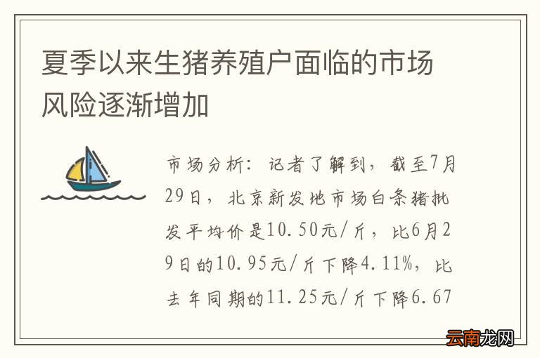 夏季以来生猪养殖户面临的市场风险逐渐增加