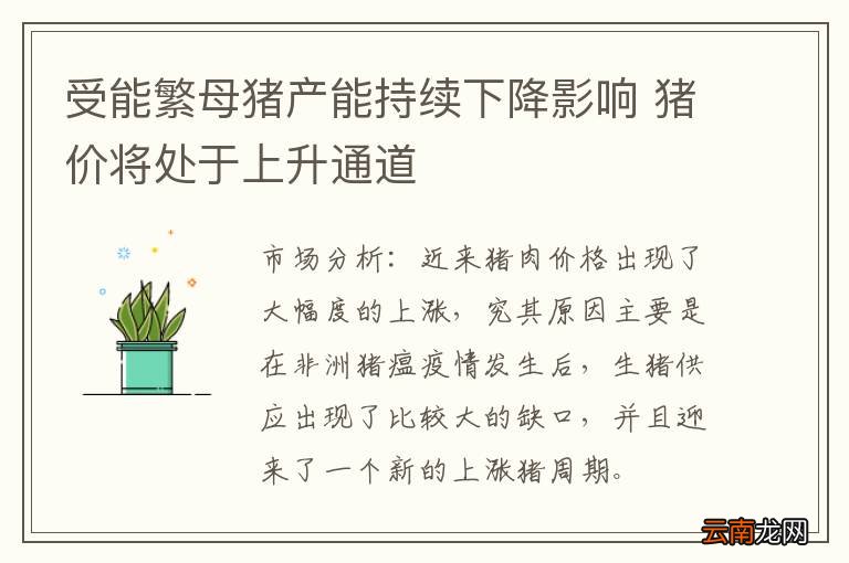 受能繁母猪产能持续下降影响 猪价将处于上升通道