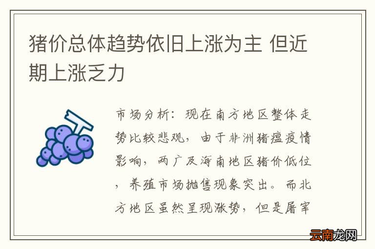 猪价总体趋势依旧上涨为主 但近期上涨乏力