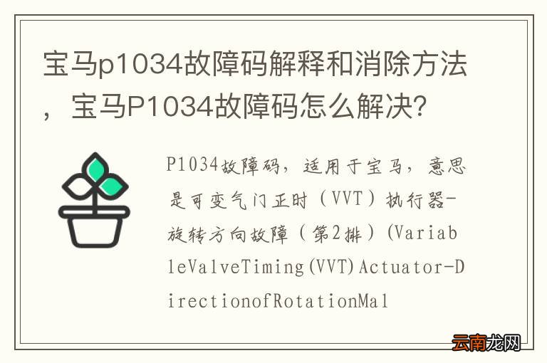 宝马p1034故障码解释和消除方法，宝马P1034故障码怎么解决？
