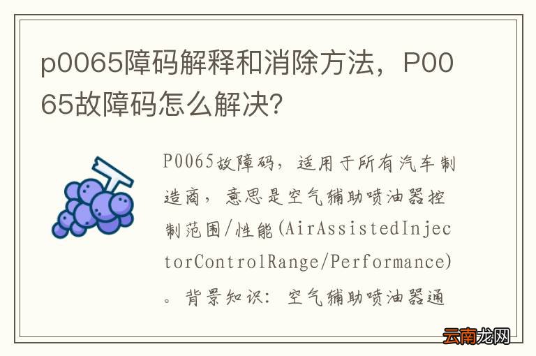p0065障码解释和消除方法，P0065故障码怎么解决？