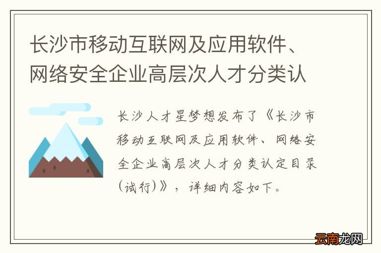 试行 长沙市移动互联网及应用软件、网络安全企业高层次人才分类认定目录