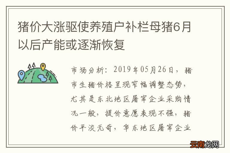 猪价大涨驱使养殖户补栏母猪6月以后产能或逐渐恢复