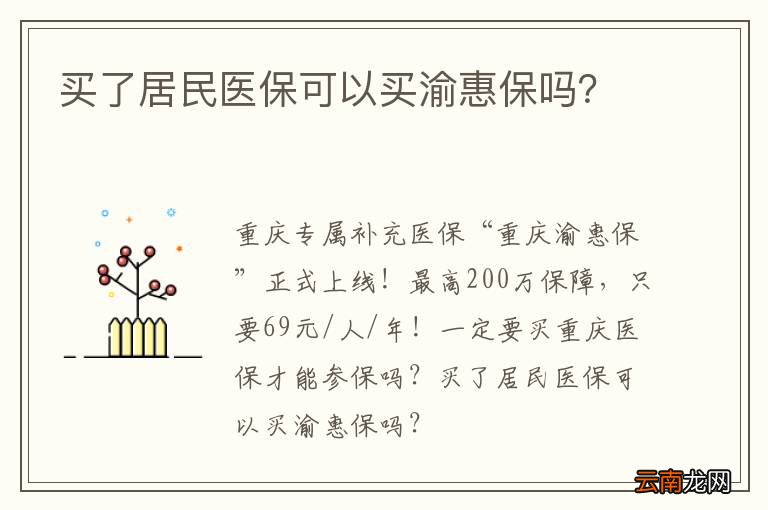 买了居民医保可以买渝惠保吗？