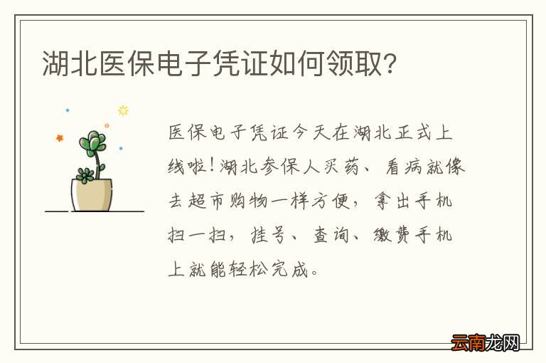 湖北医保电子凭证如何领取?