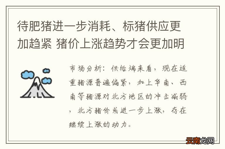 待肥猪进一步消耗、标猪供应更加趋紧 猪价上涨趋势才会更加明显