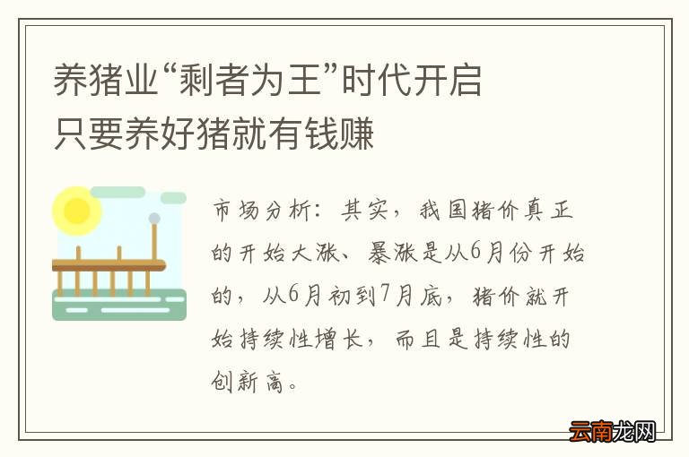 养猪业“剩者为王”时代开启只要养好猪就有钱赚