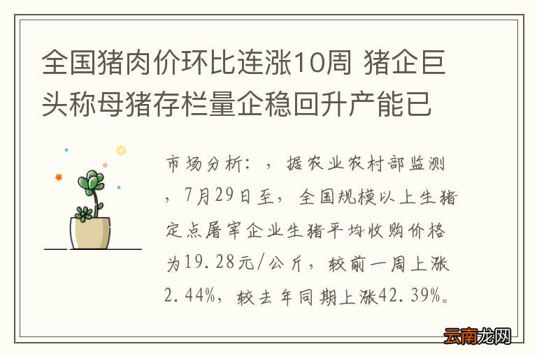全国猪肉价环比连涨10周 猪企巨头称母猪存栏量企稳回升产能已见