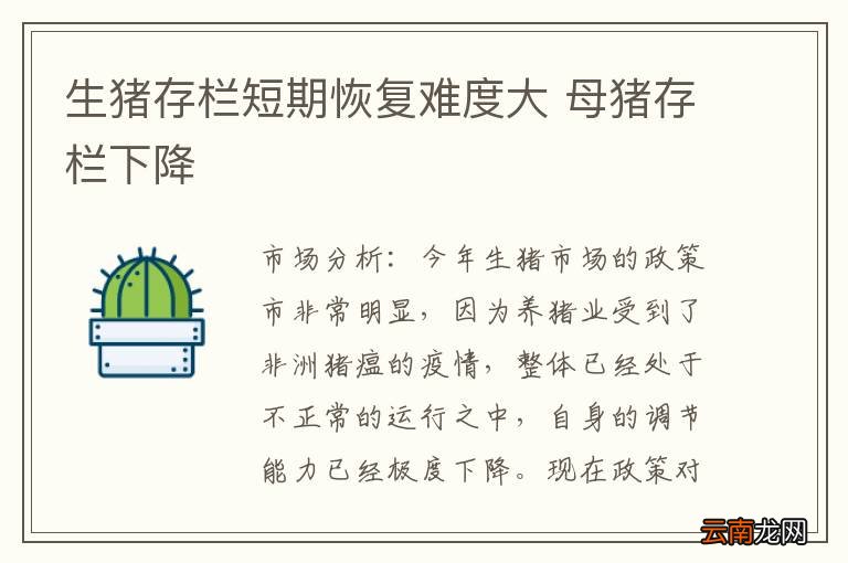 生猪存栏短期恢复难度大 母猪存栏下降
