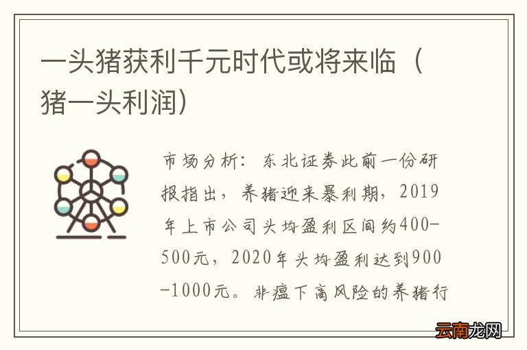 猪一头利润 一头猪获利千元时代或将来临