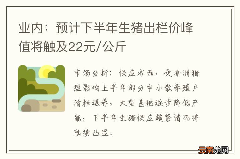 业内：预计下半年生猪出栏价峰值将触及22元/公斤