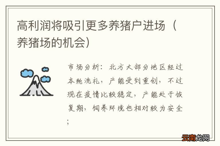 养猪场的机会 高利润将吸引更多养猪户进场