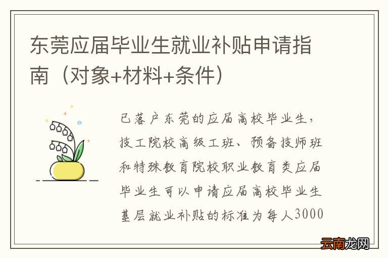 对象+材料+条件 东莞应届毕业生就业补贴申请指南