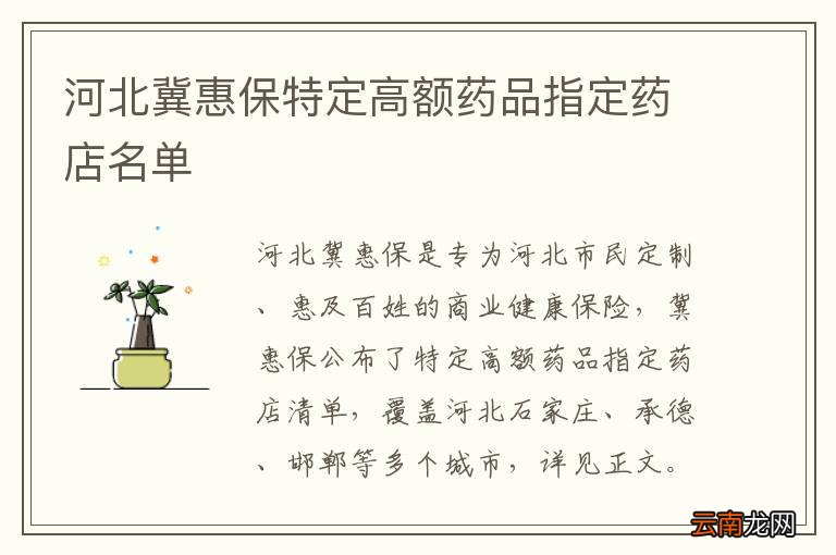 河北冀惠保特定高额药品指定药店名单