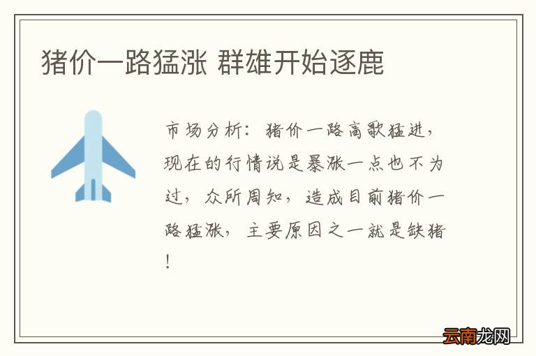 猪价一路猛涨 群雄开始逐鹿
