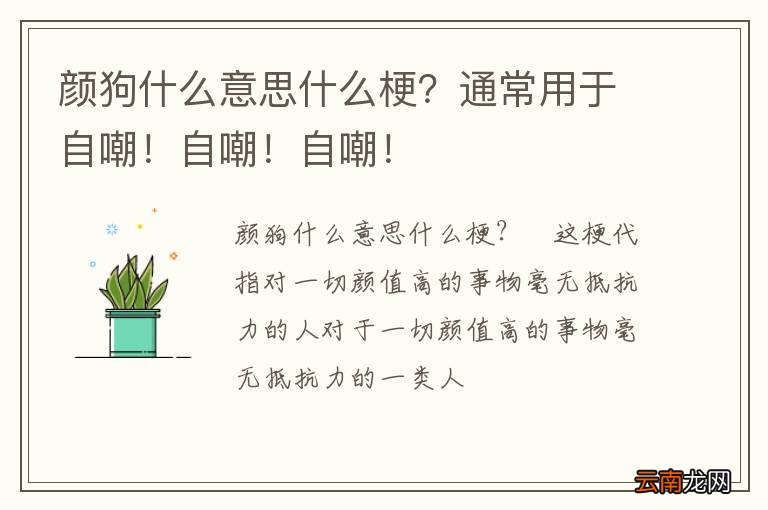颜狗什么意思什么梗？通常用于自嘲！自嘲！自嘲！