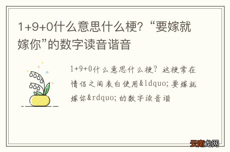 1+9+0什么意思什么梗？“要嫁就嫁你”的数字读音谐音
