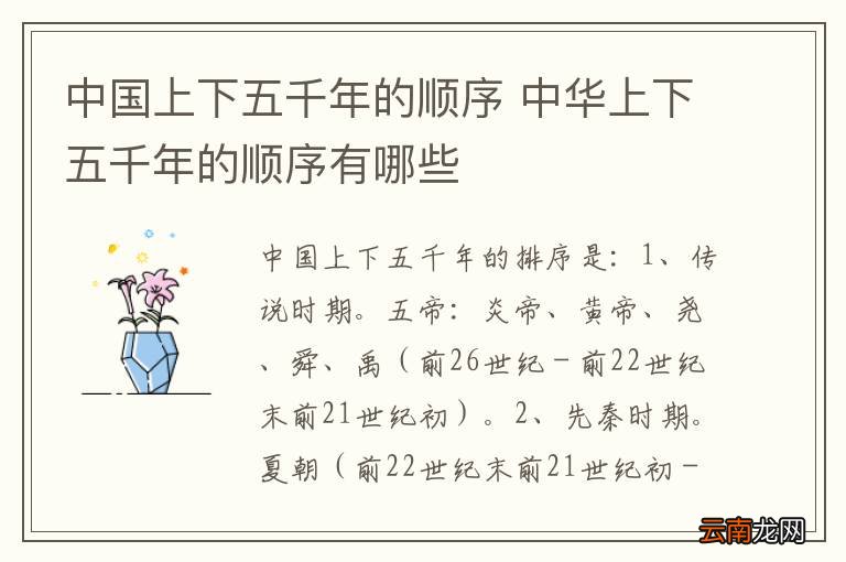 中国上下五千年的顺序 中华上下五千年的顺序有哪些