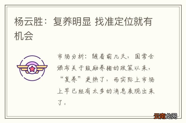 杨云胜：复养明显 找准定位就有机会