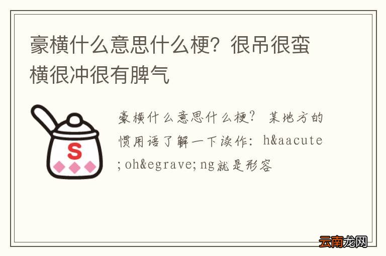 豪横什么意思什么梗？很吊很蛮横很冲很有脾气