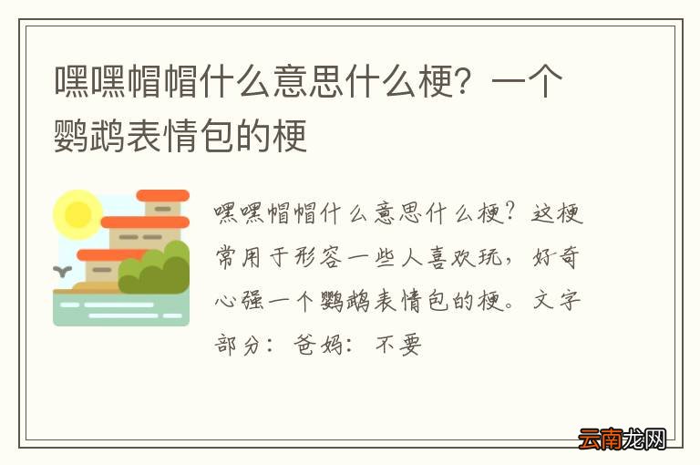 嘿嘿帽帽什么意思什么梗？一个鹦鹉表情包的梗