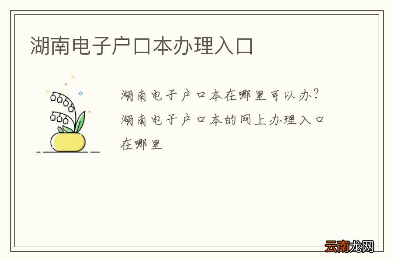 湖南电子户口本办理入口