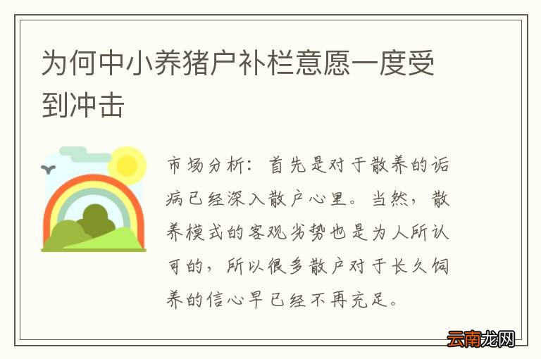 为何中小养猪户补栏意愿一度受到冲击