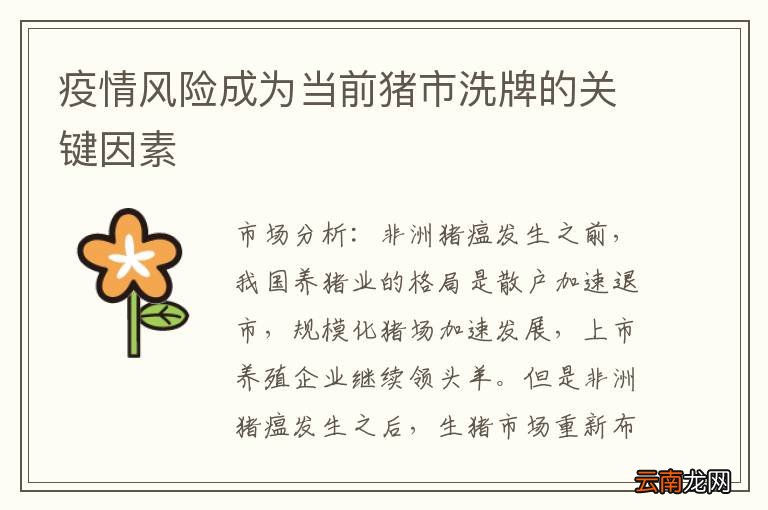疫情风险成为当前猪市洗牌的关键因素