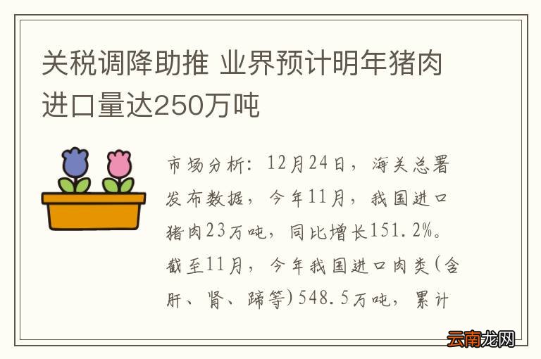 关税调降助推 业界预计明年猪肉进口量达250万吨