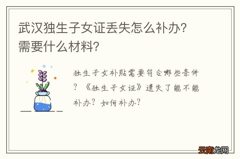 武汉独生子女证丢失怎么补办?需要什么材料?